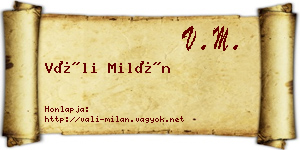 Váli Milán névjegykártya